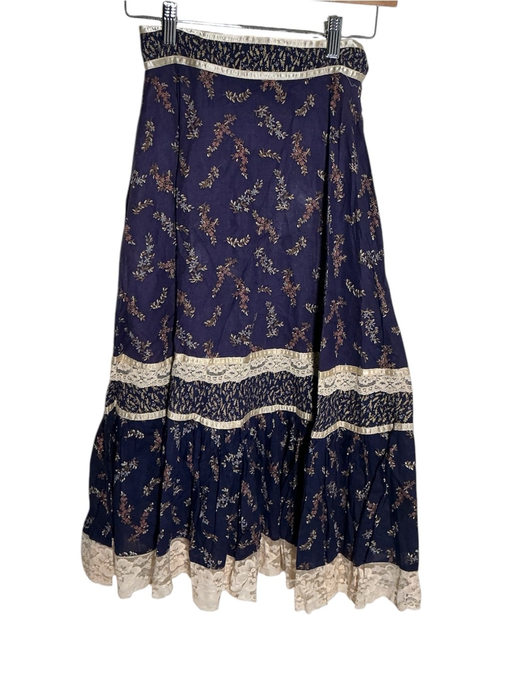 Gunne Sax Prairie Lace Floral Maxi Skirt XXS Size 5 Blue